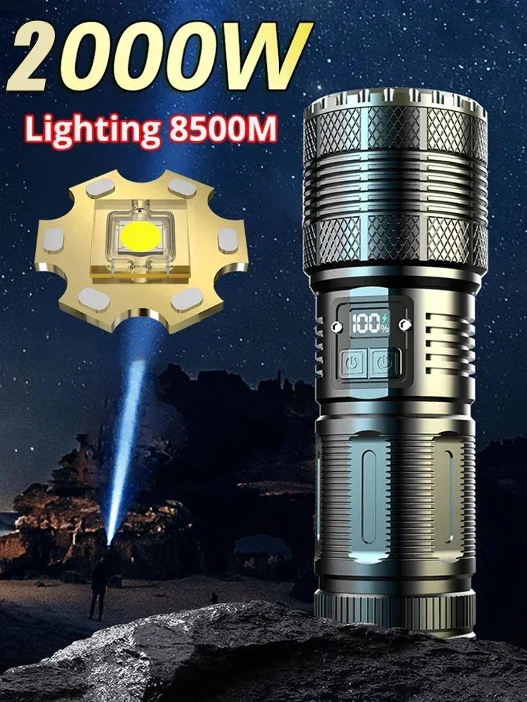 

9000M LED Flashlight USB C Rechargeable 2000W Flash Light 990000000LM High Power XHP360 Flashlights Zoom Tactical Lantern