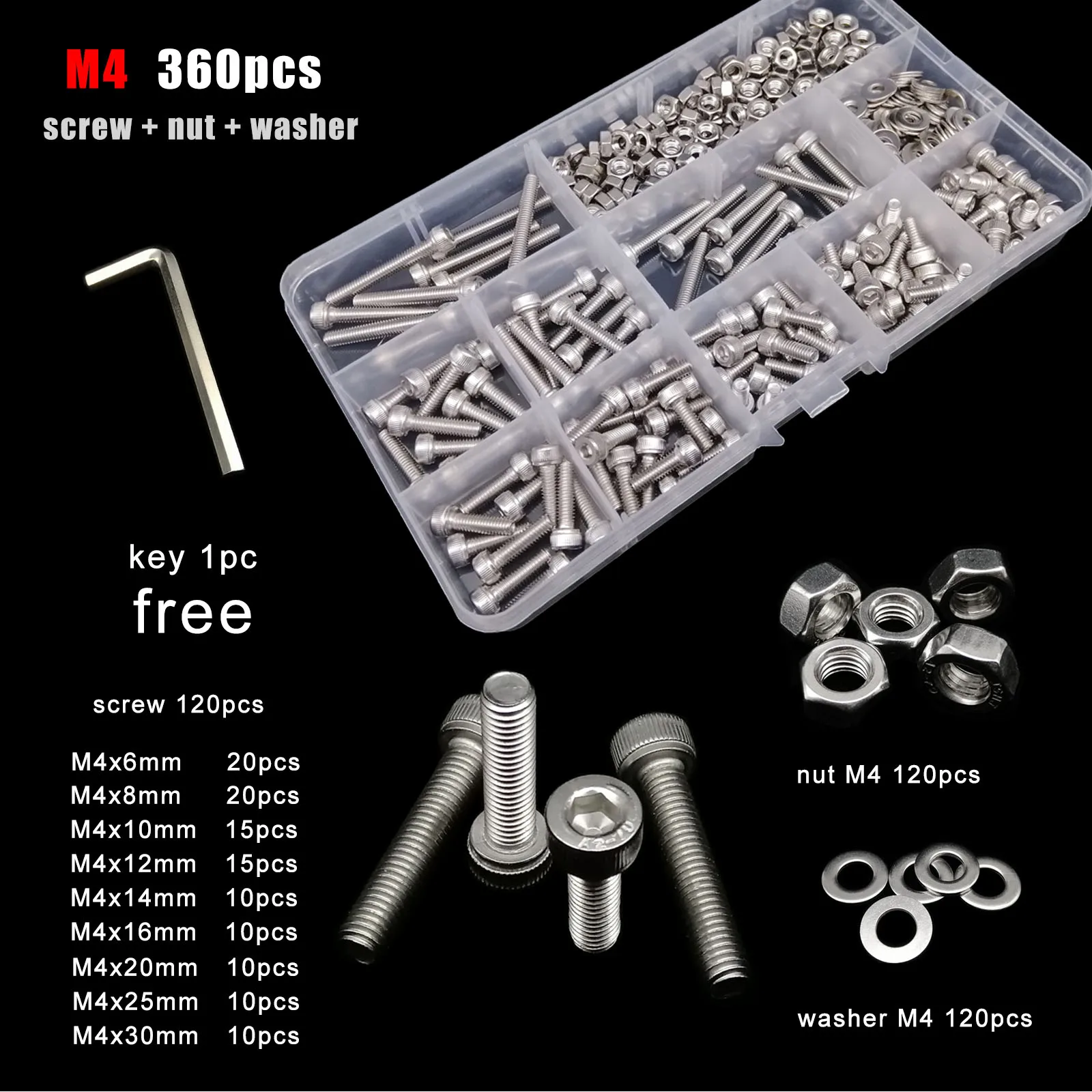 1 коробка M1.6 M2 M2.5 M3 M4 M5 M6 M8 DIN912 304 Шестигранная головка из нержавеющей стали - купить