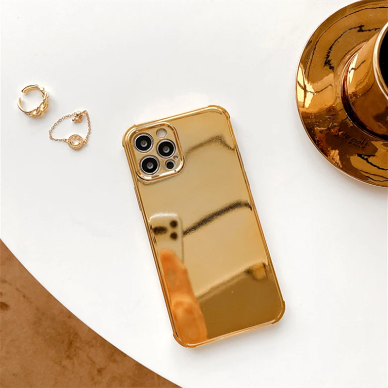 

Luxury Gold Plated Electroplated Glitter Phone Case For iPhone 12 Pro Max 11Pro X XR XS MAX 8 7Plus Mirror Flip Soft Cover Coque