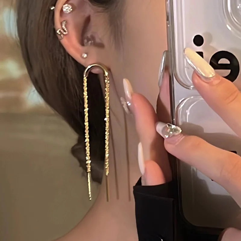 

2023 New Bling Metal Chain Tassel Drop Earrings for Women Statement Hanging Dangle Earrings Brincos Bridal Wedding Jewelry Gifts