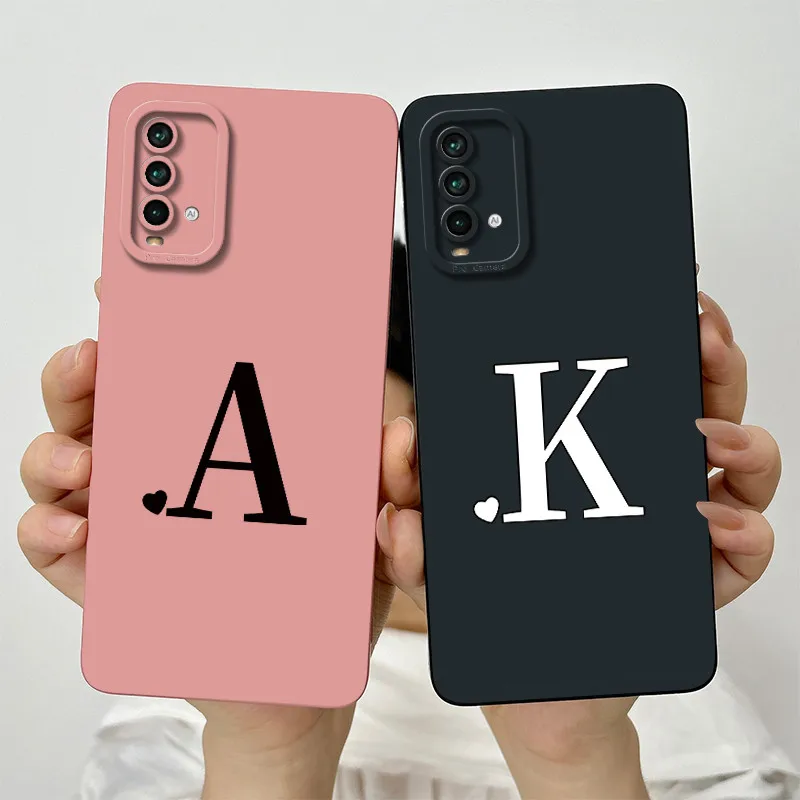 Для Xiaomi Redmi 9T Чехол Cute Couple Letter Cover Жидкий силиконовый мягкий тонкий чехол для