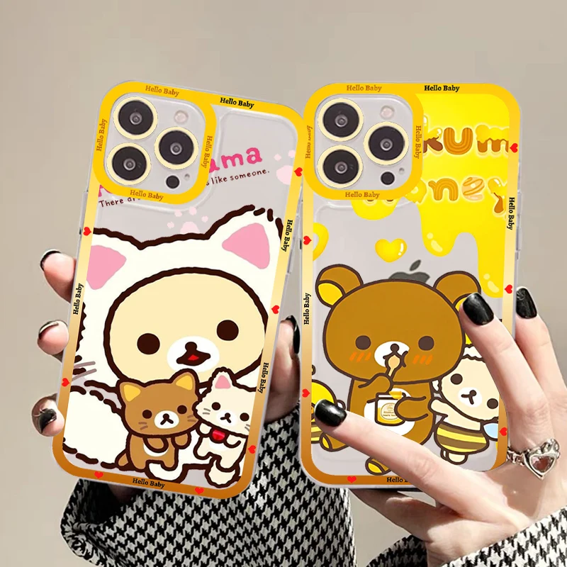 

Rilakkuma Kawaii Phone Case For iPhone 14 13 12 11 Pro Max Mini X Xs XR 6 7 8 Plus SE 2020 Transparent Case