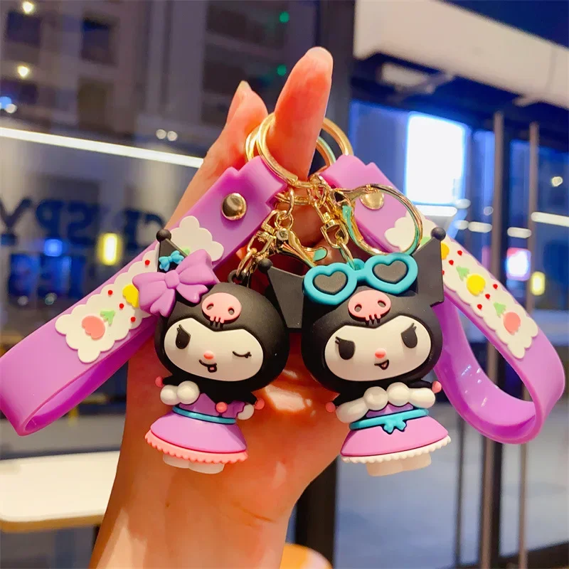 

Kawaii Sanrio Anime Kuromi Sweet Cross-dressing Keychain Cute Cartoon Girly Heart Couple Bag Charm Cute Things for Girls