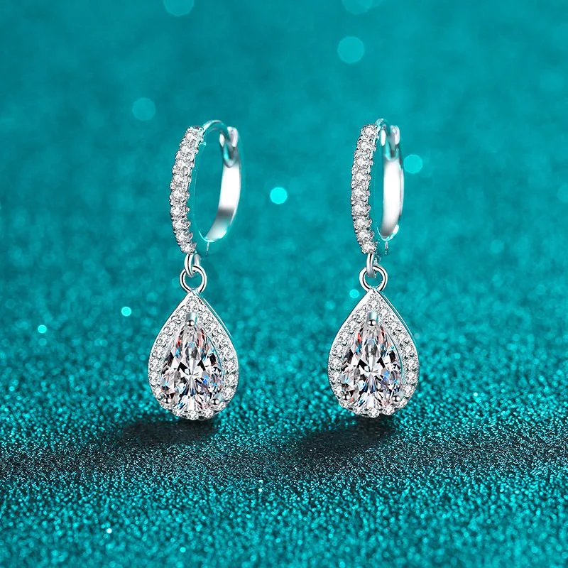 HTOTOH – boucles d'oreilles en forme de goutte d'eau pour femmes, 1 Carat, couleur D, diamant Moissanite, en argent Sterling 925, cadeau de fiançailles, bijoux fins