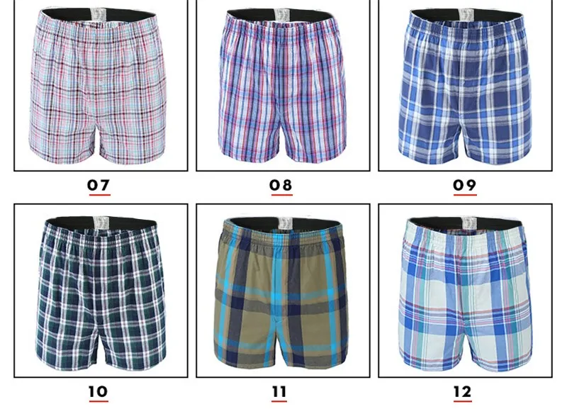 4Pcs Boxer Men Underwear Cotton Man Short Breathable Plaid Woven Shorts Boxer Male Underpants Plus Size Pajamas Sleep Bottoms