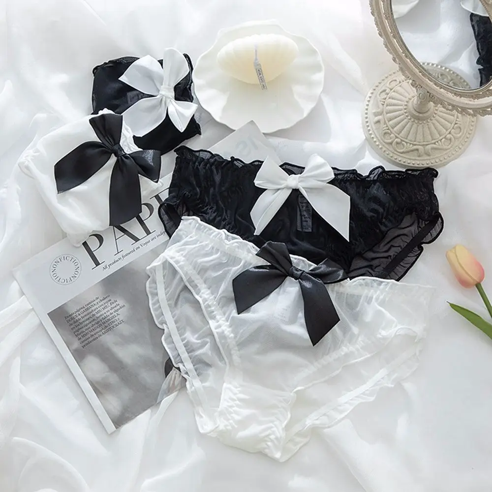 

Women Lingerie Panties Sexy Ladies Perspective Mesh Bow Underwear Transparent Briefs