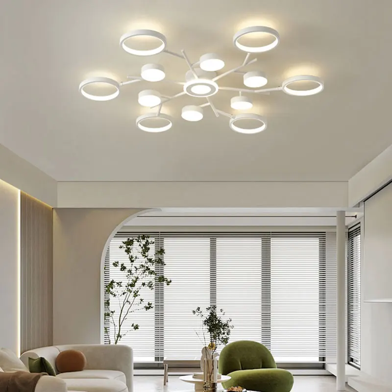 

2023 Modern Simple Style LED Chandelier For Living Room Bedroom Kitchen Study Ceiling Lamp White Design Remote Control Light