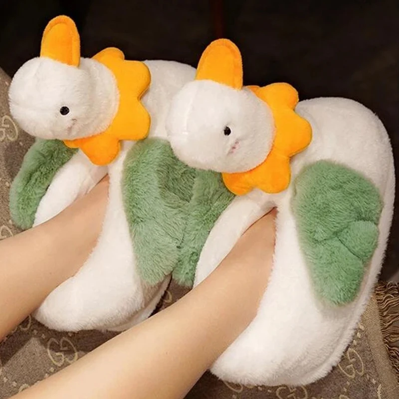 New Home Slippers Cute Duck Modeling Design 2023 White Warm Adult  Lady Plush Head Silent Indoor Floor Women Fun Slippers