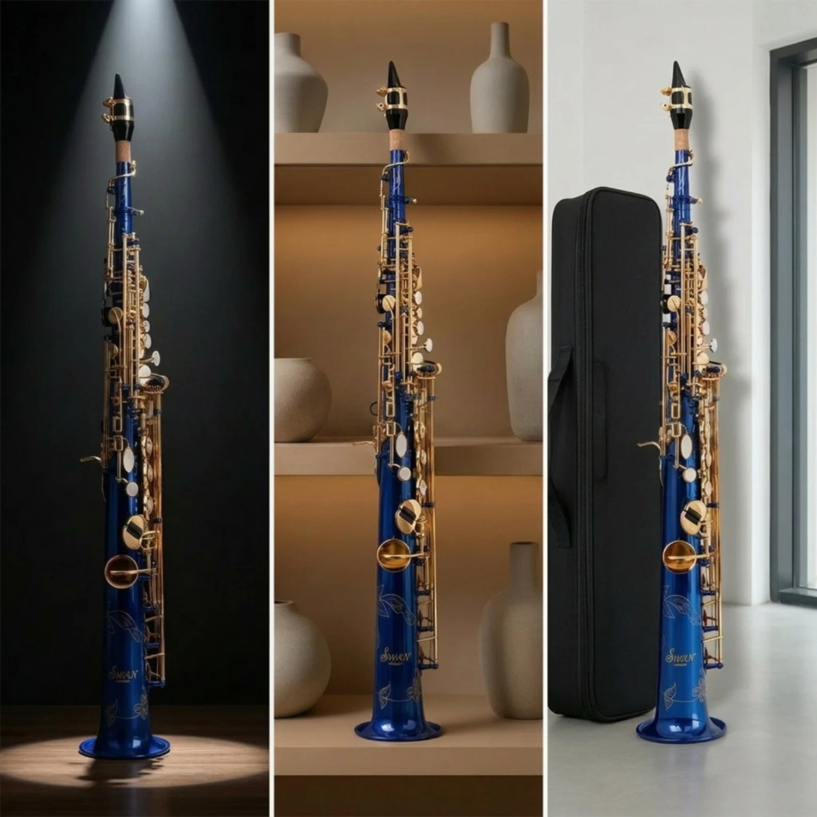 Фото Саксофон сопрано Bb, гравированный, с чехлом для переноски, золотистый, латунный, для студентов №3