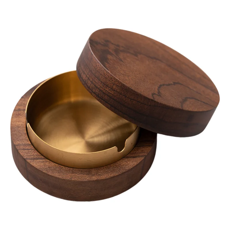 

Ashtrays Walnut Wood Ashtrays With Lid Covered Windproof Ashtray With Stainless Steel Liner Indoor Outdoor Ash Tray For Home