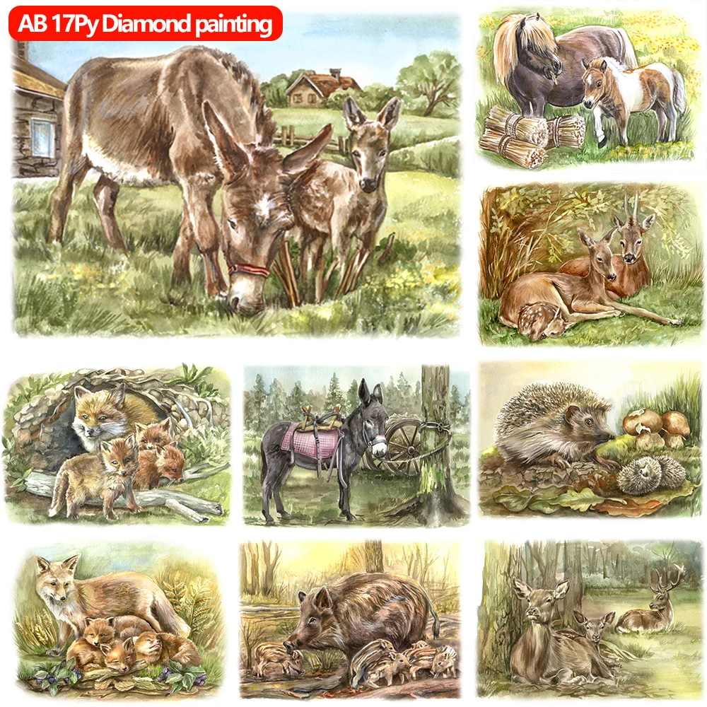 

AB Diy Diamond Painting Animal Horse Cross Stitch Kit Pintura Diamante Full Drill Embroidery Mosaic Rhinestone Art Home Decor