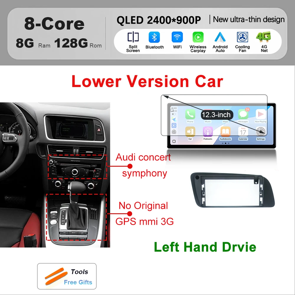 

Android 15 Беспроводной CarPlay для Audi Q5 2009-2017 Автомобильный радиоприемник Мультимедийный видеоплеер Навигация GPS 4G WIFI DSP Стерео NO 2DIN