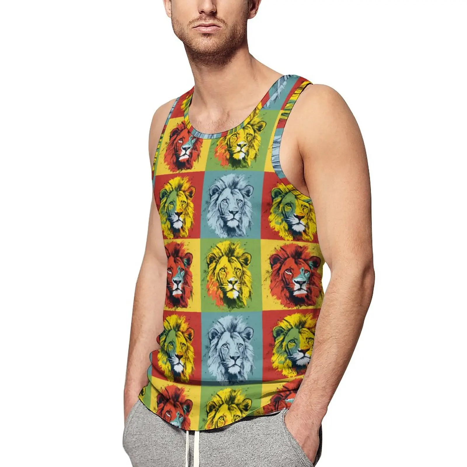 

Lion Summer Tank Top Memes Style Training Tops Mens Custom Trendy Sleeveless Vests Big Size 4XL 5XL