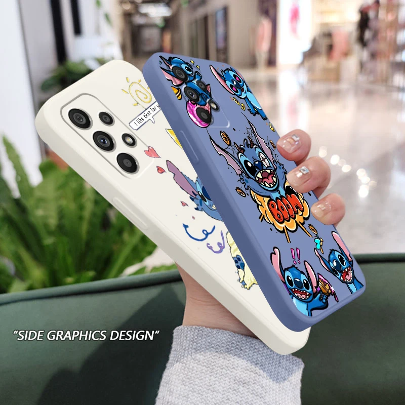 

Lilo & Stitch Disney Cartoon Phone Case For Samsung A73 A53 A52 A33 A32 A23 A22 A71 A51 A21S A03S A50 A30 5G Liquid Rope Funda