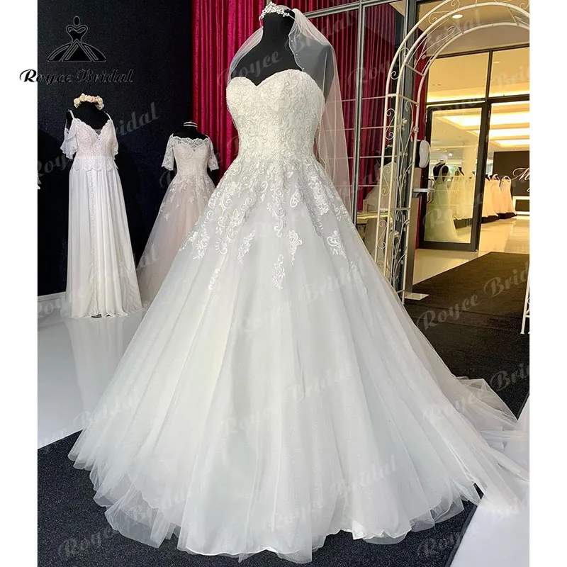 

Vestidos Sweetheart Lace Applique Shiny Glitter Wedding Dress Lace up Back 2023 Luxury Robes De Mariage Backless Hochzeitskleid