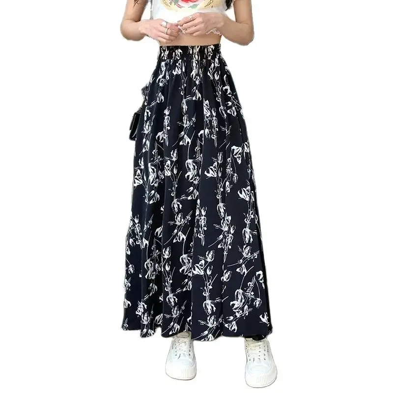

2023 Stylish Bohemian Floral Skirt Women's Clothing Spring Summer High Waisted A-line Slim Pleated Boho Skirts Petticoat BC65