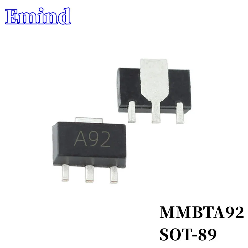 100 шт., MMBTA92 SMD, транзистор, след SOT-89 Silkscreen A92, тип PNP 300 В/мА, семейный транзистор