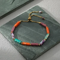 colorful natural stone bracelet waterproof and anti fading stainless steel 18k real gold plated personality girl jewelry