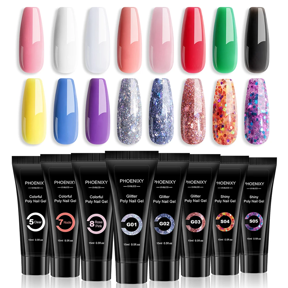 

Poly Nail UV Gel Starter Kit 5/6/9/16PC Semi Permanent Varnish Builder Extension Kit Nail Art Acrylics Gel For Nails Decoration