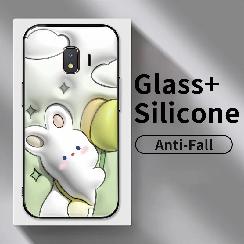 

Cuddly Rabbit Glass Case for Samsung Galaxy J2 Core 2018 2020 J2 Prime J3 Pro J4 Plus J5 J6 Grand Prime Plus Phone Case Cover