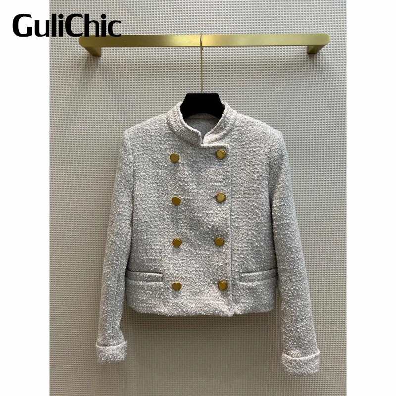 

Женская твидовая куртка GuliChic, роскошная модная двубортная приталенная короткая куртка с длинным рукавом, 12,7