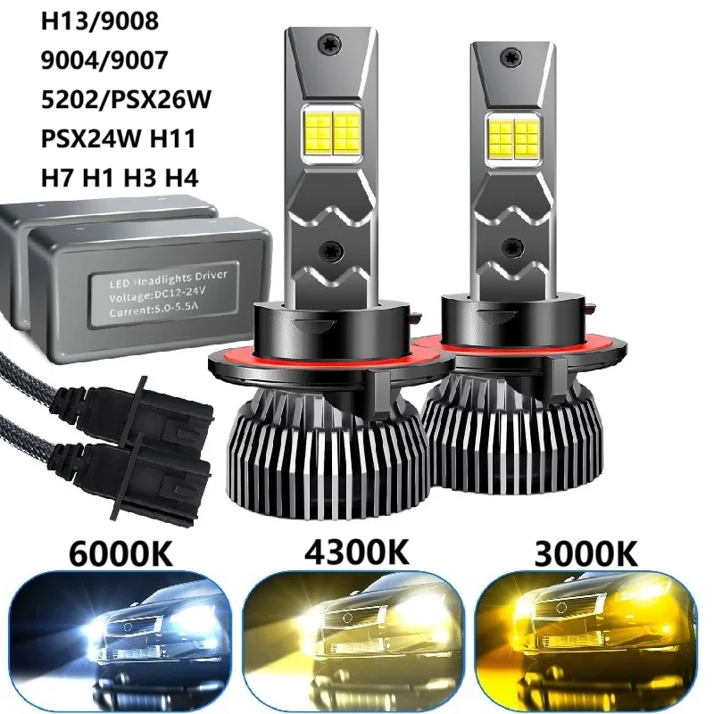 

9007 9004 H13 9008 Светодиодная лампа для фар 3000K 4300K Автомобильная противотуманная фара 5202 9005 HB3 9006 HB4 H1 H7 H11 H8 H9 12 В 130 Вт Автомобильная лампа