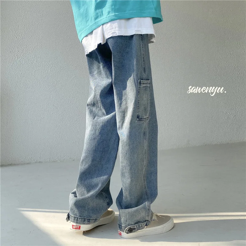 Jeans for Men and Women Vintage Jeans Embroidered Jeans for  Baggy Jeans Pocket Jeans Button Split Denim Pants Blue Jeans Casual