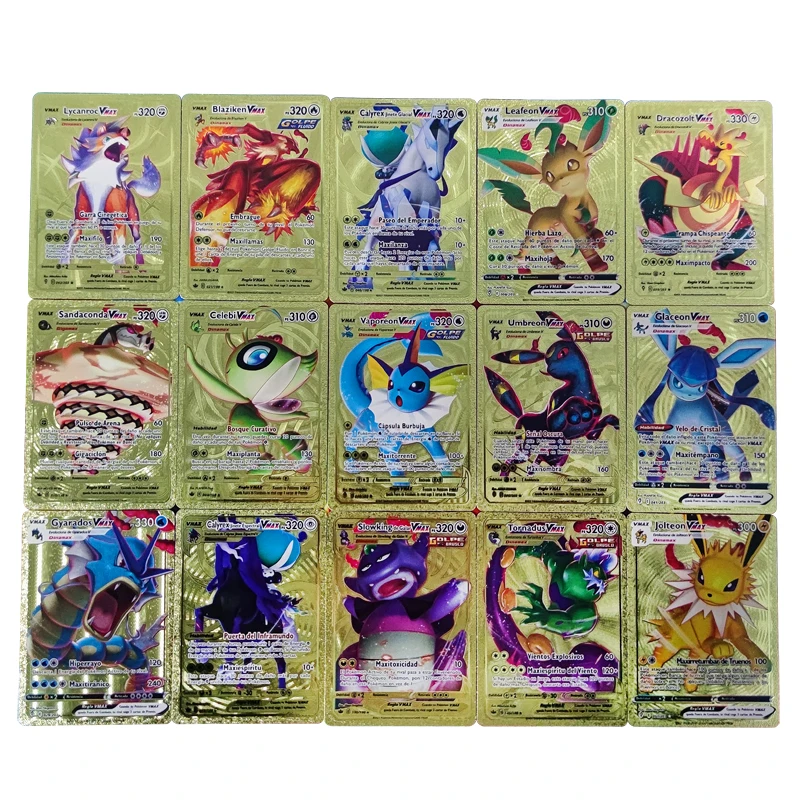 

Карты Pokemon Metal Gold Vmax 42 шт./компл., английская испанская карточка, Charizard Pikachu, редкая детская игрушка, подарок