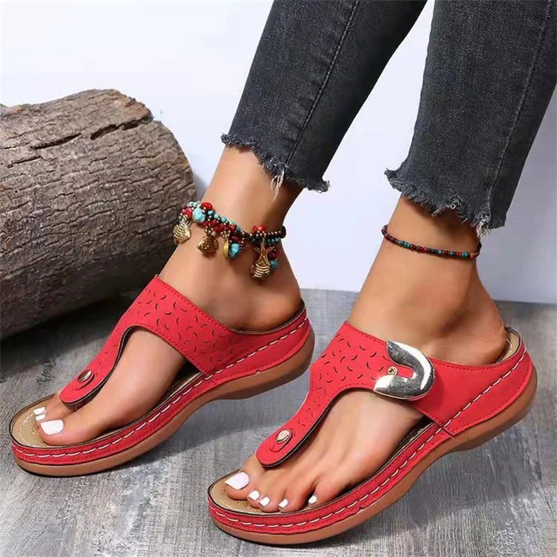 

2023 Summer Women Wedge Sandals Premium Orthopedic Open Toe Sandals Vintage Anti-slip Leather Casual Female Platform Retro Shoes