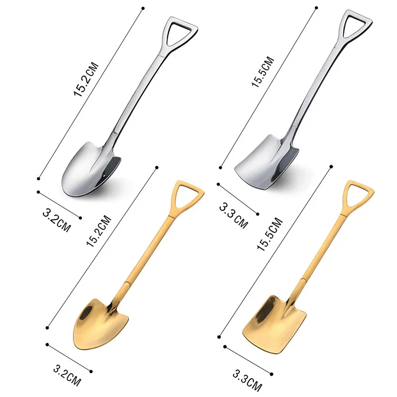 4/8PCS Shovel Spoons Stainless Steel TeaSpoons Creative Coffee Spoon For Ice cream Dessert Scoop Tableware Cutlery set images - 6