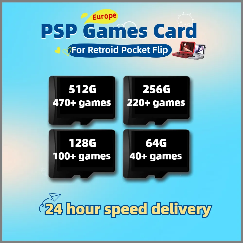

PSP Games Card For Retroid Pocket Flip 3 Plus Europe Version TF Box Custom Memory Retro 512G 470+ 256G 220+ 128G 100+ 64G 40+
