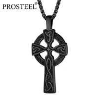 prosteel nordic viking celtic knot cross pendant necklace vintage jewelry gift black plated chain menwomen psp4783h