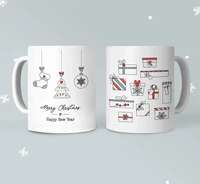 merry christmas mug with stockings and presents