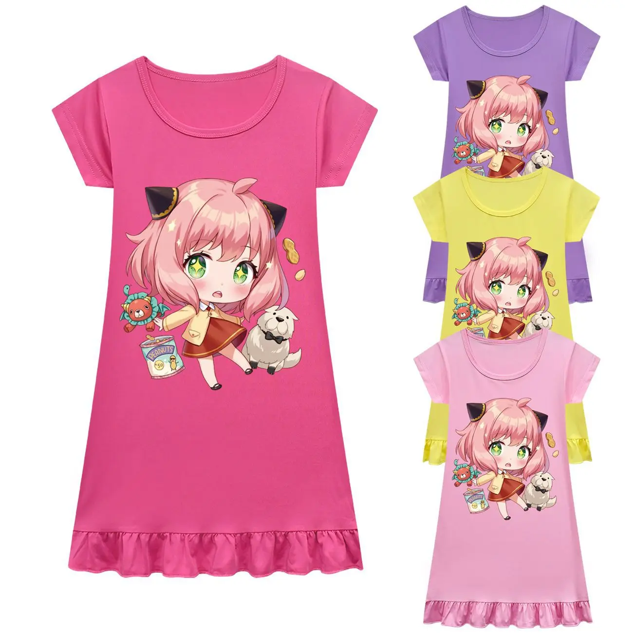 

New Anime Spy X Family Dress Kids Daily Casual Dresses Baby Girls Anya Forger Sleepwear Children Short Sleeve Summer Nightdress