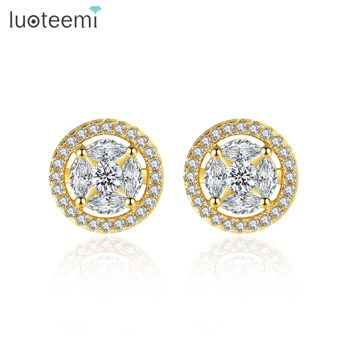 

LUOTEEMI Tiny Stud Earring for Women Cubic Zirconia Small Round Gold Color Eaarings Boucle D’oreille Femme Korean Fashion Item