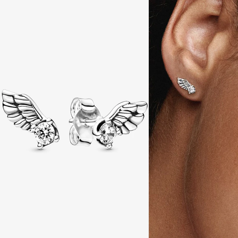 

925 Sterling Silver Pan Earring Angel's Wing Feather Earrings For Women Wedding Gift Fashion Jewelry