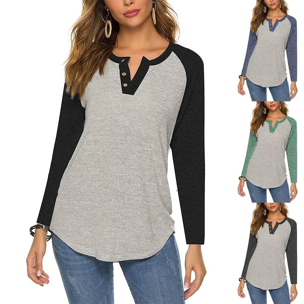 

Women's Top New Stitching Long-sleeved Button T-shirt Women Casual Fashion Loose Commuter All-match Tops Lady