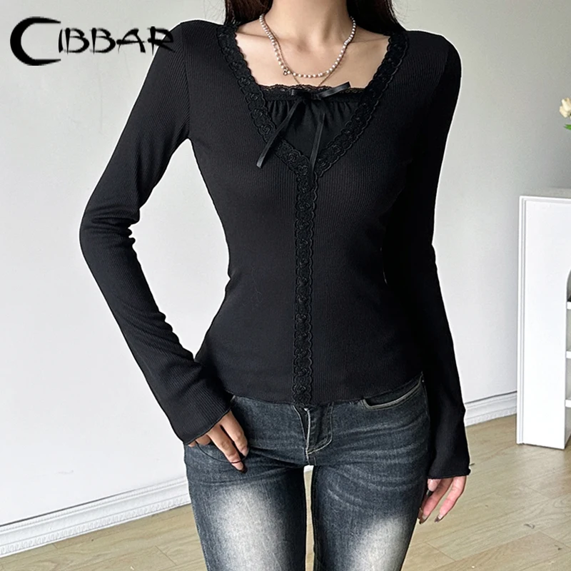 Женский Топ С Длинными Рукавами И Кружевной Отделкой CIBBAR