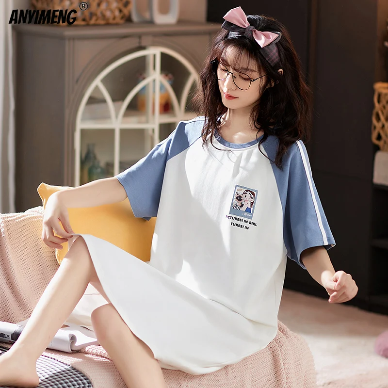 

New Summer White Nightgown Fashion Soft Cotton Half Sleeve Homedress for Teenage Leisure Plain Style Nightdress for Youth Girls