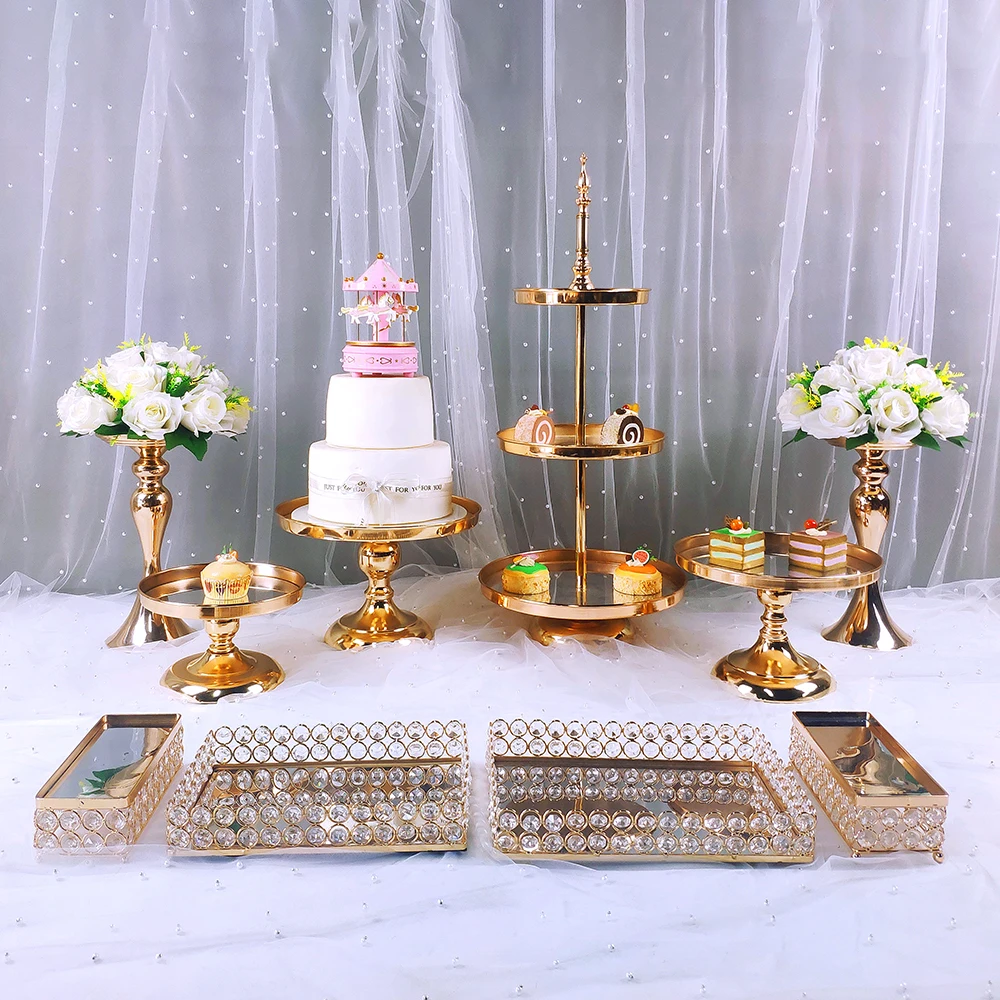 

10-13pcs/set European Style Crystal Cupcake Plate Metal Wedding Cake Stand Rack Set Holiday Party DisplayTray