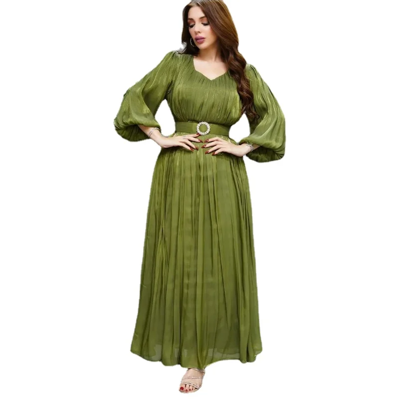 Muslim Fashion Hijab Dubai Abaya Long Dresses With Sashes Islam Clothing African Party Dresses for Women Robe Musulman Djellaba