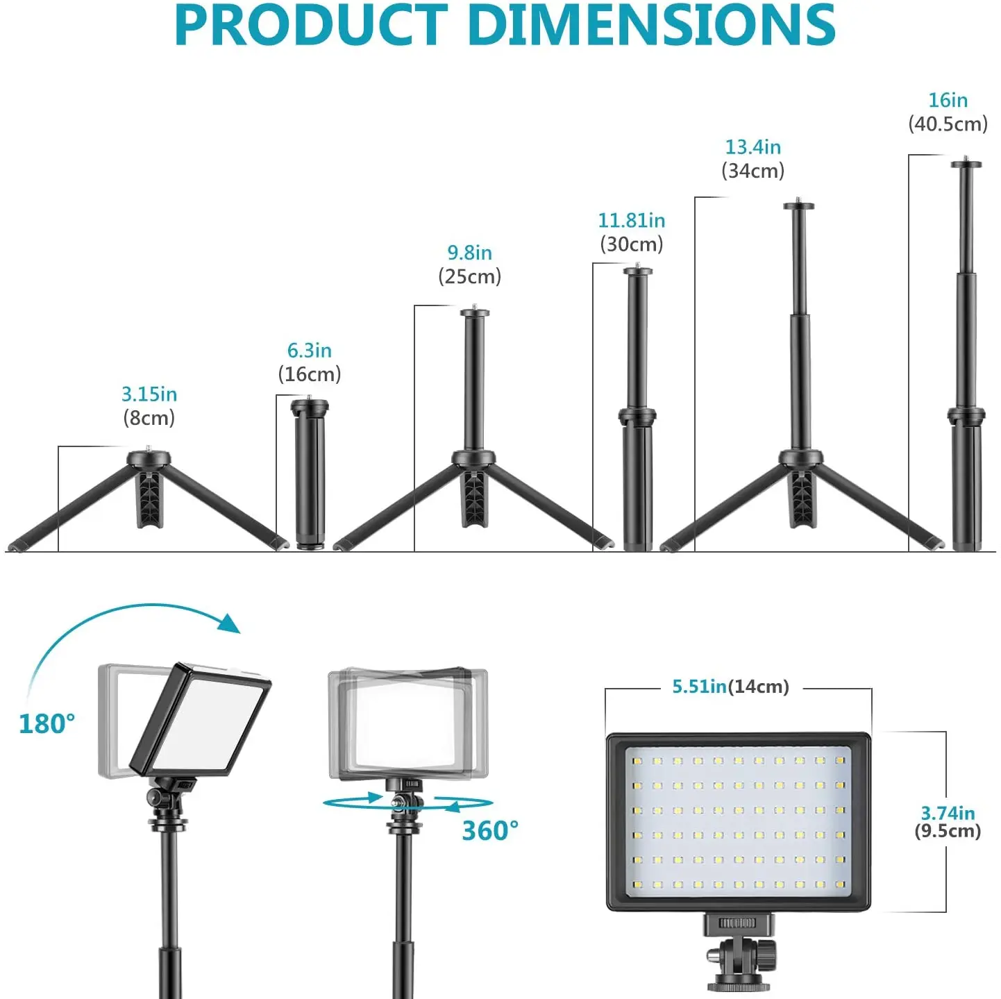Neewer Dimmable 5600K USB LED Video Light 2-Pack with Adjustable Tripod Stand and Color Filters for Tabletop/Low-Angle enlarge