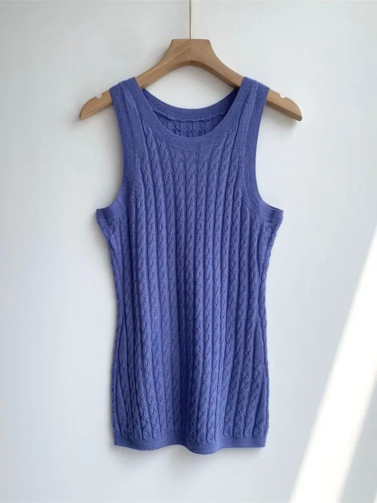 

Women O-Neck Knit Camisole Solid Color Slim Wool Sleeveless Female Knitwear Bottoming Sweater