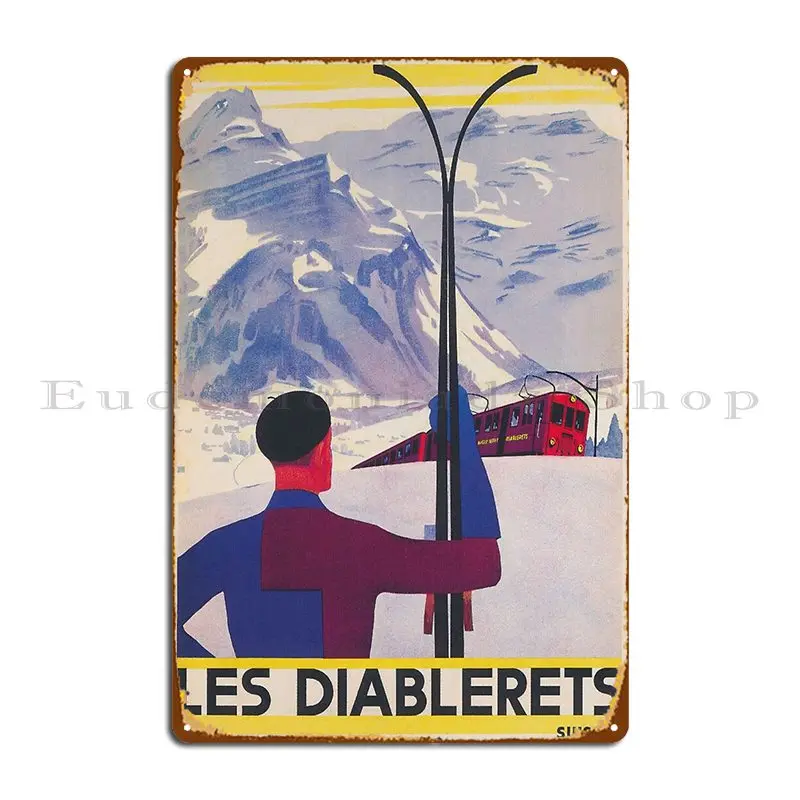 Les Diablerets Швейцария Винтажный лыжный постер Металлическая табличка Плакат