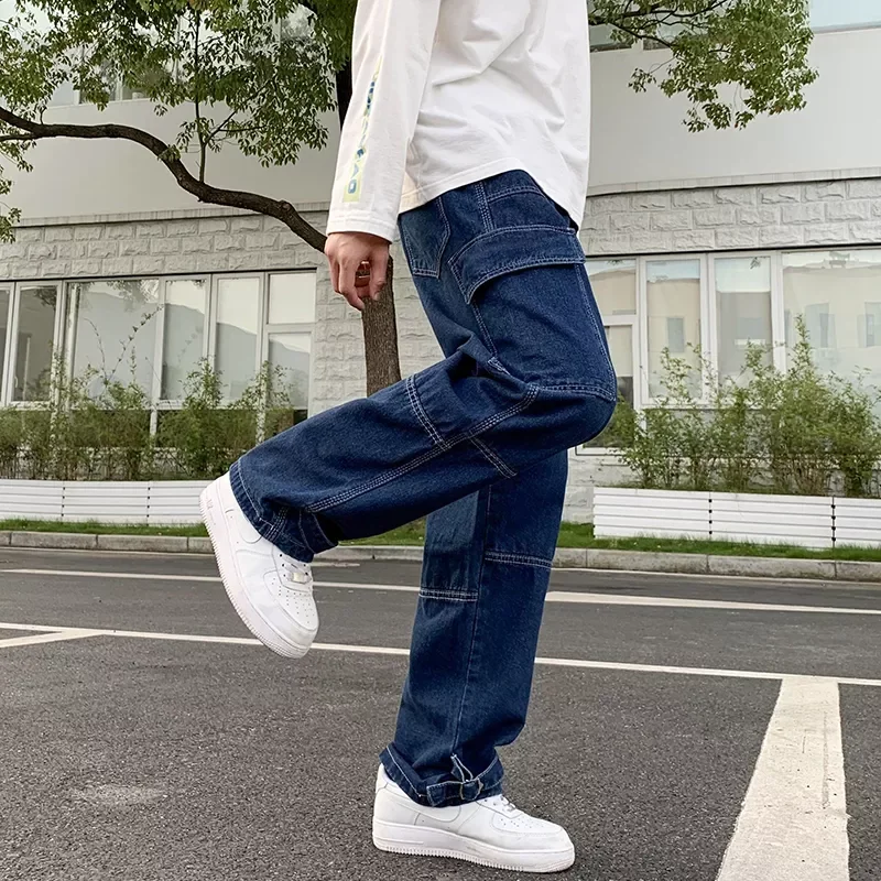 2022New Wide Leg Jeans Hip Hop Casual Men's Straight Baggy Denim Pants Streetwear Skateboard Pant Neutral Trousers Plus Size