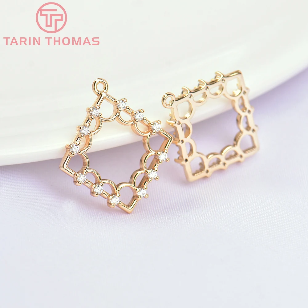 

(5667) 4PCS 16MM 24K Gold Color Brass with Zircon Rhombus Charms Pendants High Quality DIY Jewelry Making Findings Wholesale