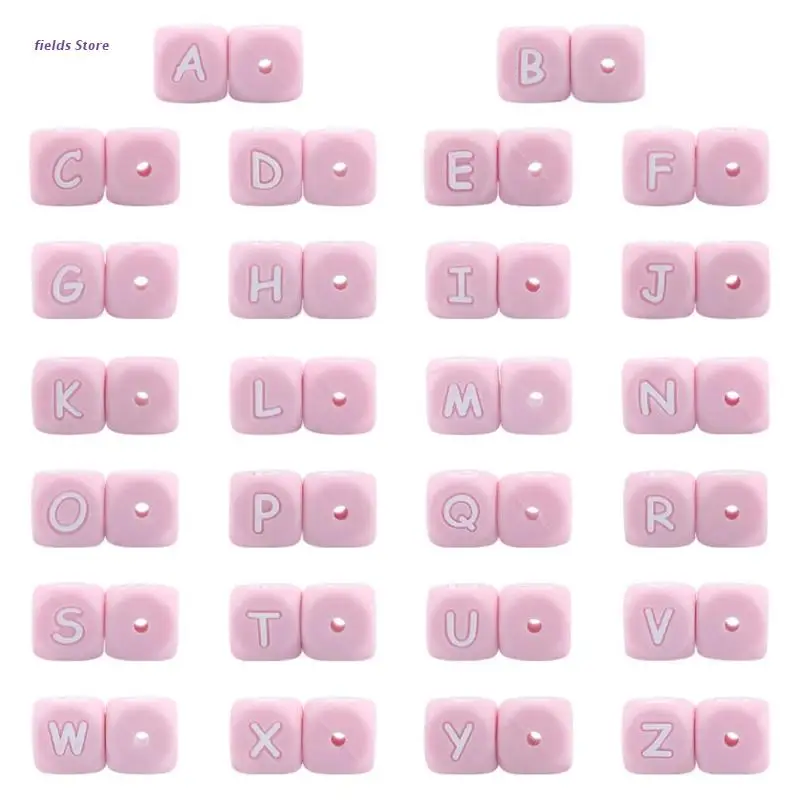 

12 мм кубические бусины, силиконовые розовые буквы, аксессуары для детской цепи, не содержит Бисфенол А