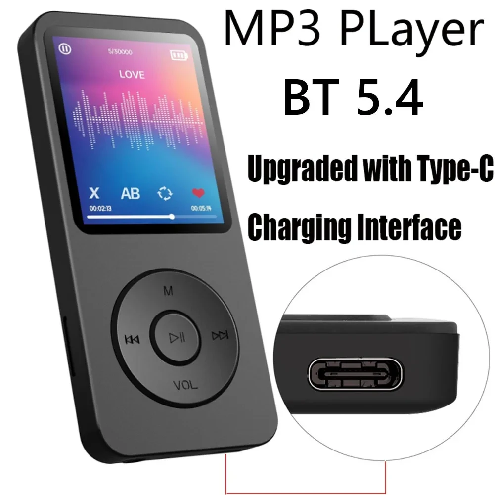 Портативный MP3-плеер 1 8-дюймовый Bluetooth 5 4 Walkmen Type-C совместимый с электронными
