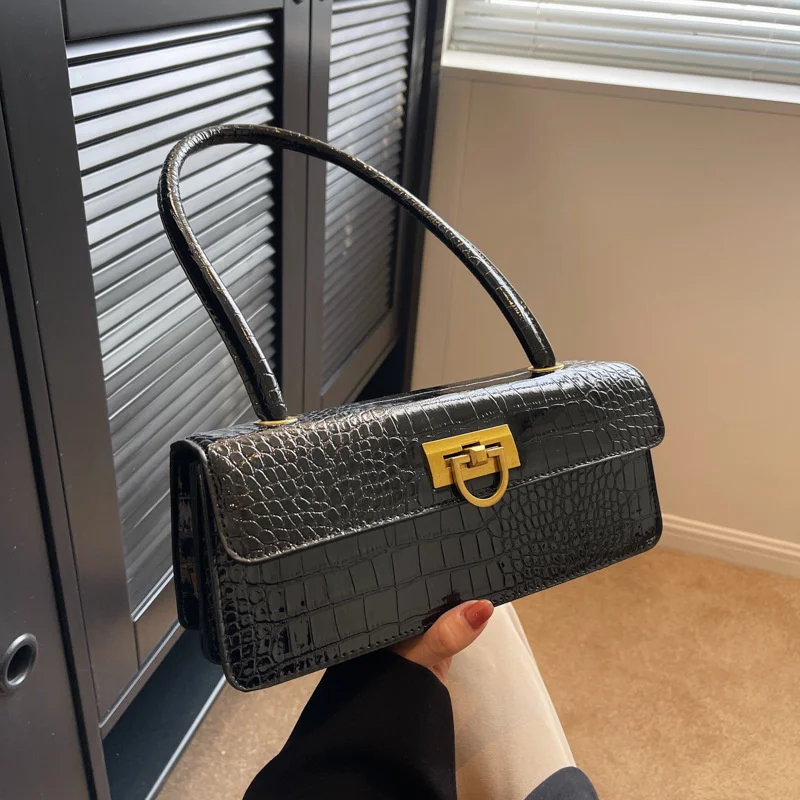 Women's Handbag 2023 New Fashion Shoulder Bag Crocodile Pattern Handbag Bright Face Stick Bag Clutch Banquet Bag