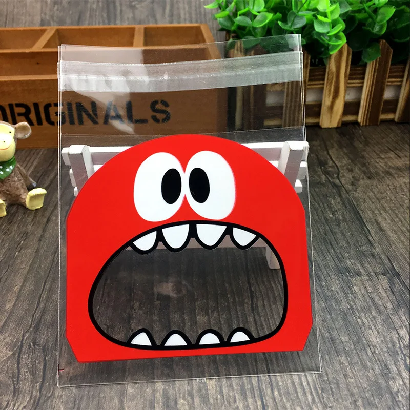 100 pieces of cute monster fang plastic bag Christmas gift packaging bag wedding candy bag OPP bag holiday party ziplock bag images - 6